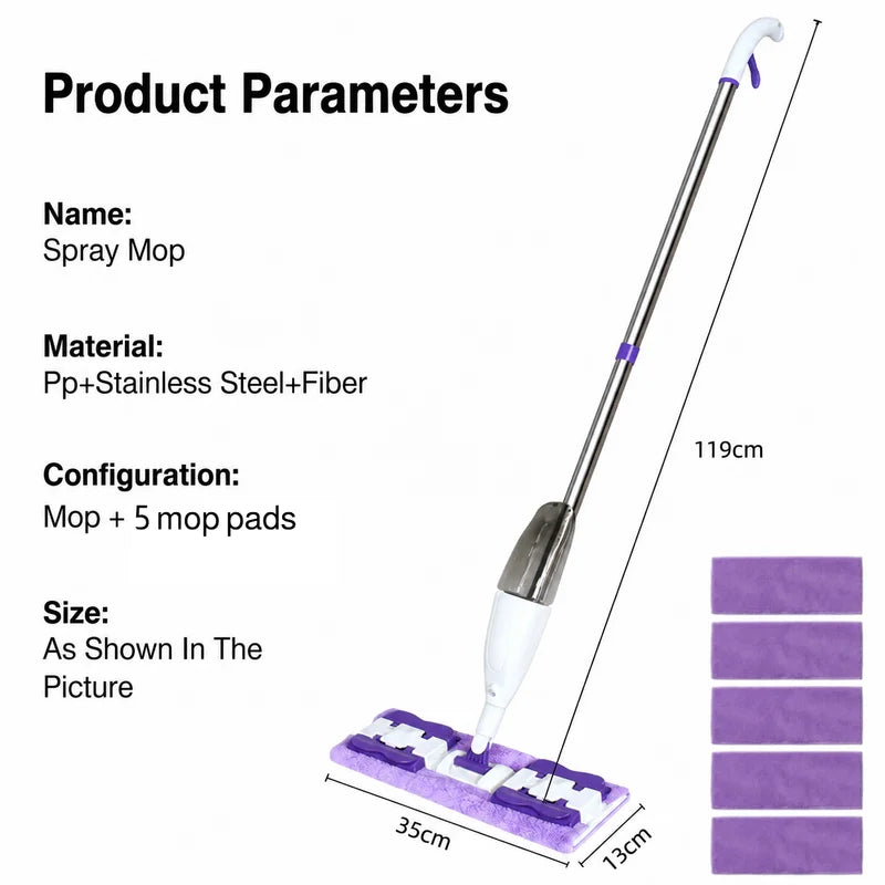 2-in-1 Spray Mop with Microfiber Pads for Floor Cleaning, Wet & Dry Use