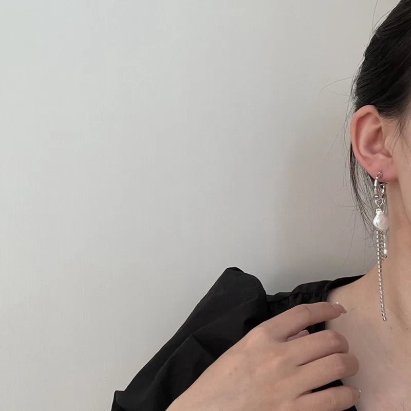 Women’s Zircon Chain Pearl Dangle Earrings - Baroque Style Jewelry Gift
