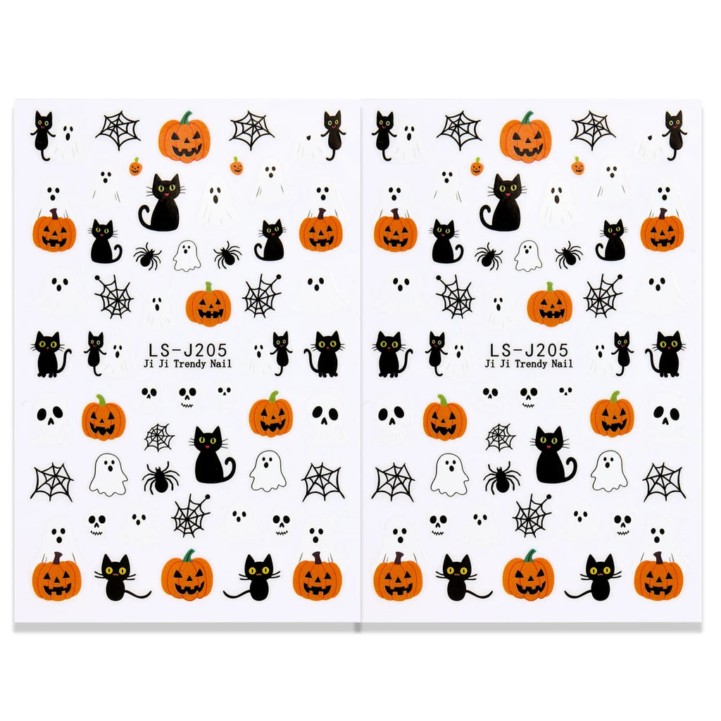 Halloween Nail Stickers Cartoon Ghost Pumpkin Spider Web Designs, Autumn Nail Decals