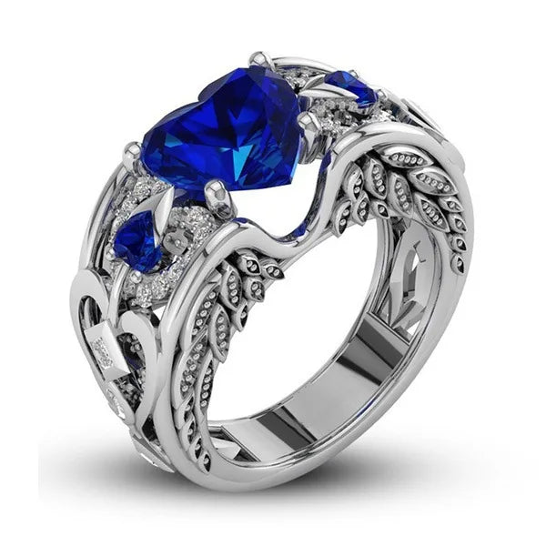 Multicolor Sterling Silver Heart Ring for Women - Wedding Jewelry Gift