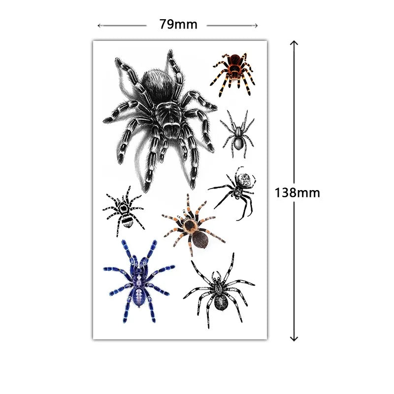 Halloween Spider Temporary Tattoo Stickers Waterproof Fake Scary Body Face Arm Makeup 8 Patterns