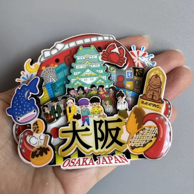 Japanese Tourism Wooden Fridge Magnet Souvenir with Nara Tokyo Osaka Kyoto Mount Fuji Cherry Blossoms