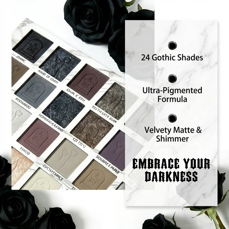 Gothic Eyeshadow Palette with 12 Waterproof Colored Eyeliner Pencils - Dark Cool Tones Makeup Kit