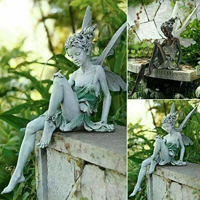 Fairy Garden Statue Playing Flute Resin Outdoor Lawn Decor - Hand Painted