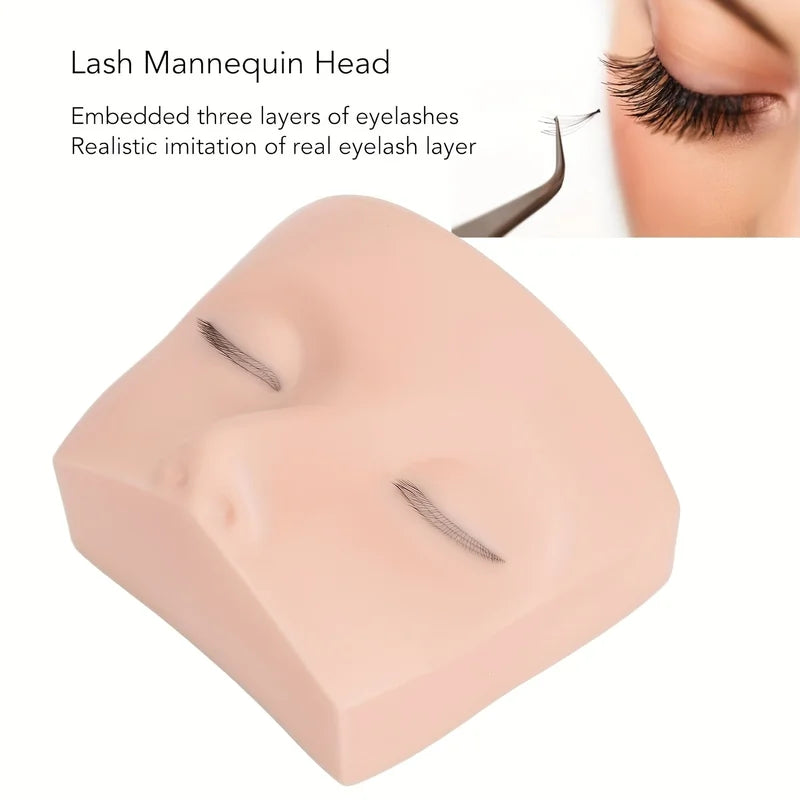 Silicone Eyelash Extension Practice Head with Realistic 3-Layer Lashes