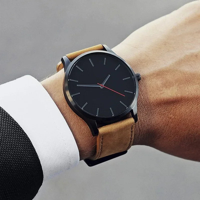 Men's Casual Leather Analog Quartz Watch - Multiple Colors