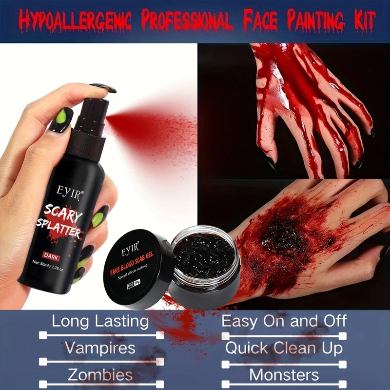 Halloween Special Effects Makeup Kit with Fake Blood, Latex & Brushes