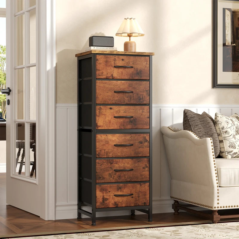 Tall Fabric Drawer Dresser with Wooden Top - Slim Storage Tower for Bedroom & Closet