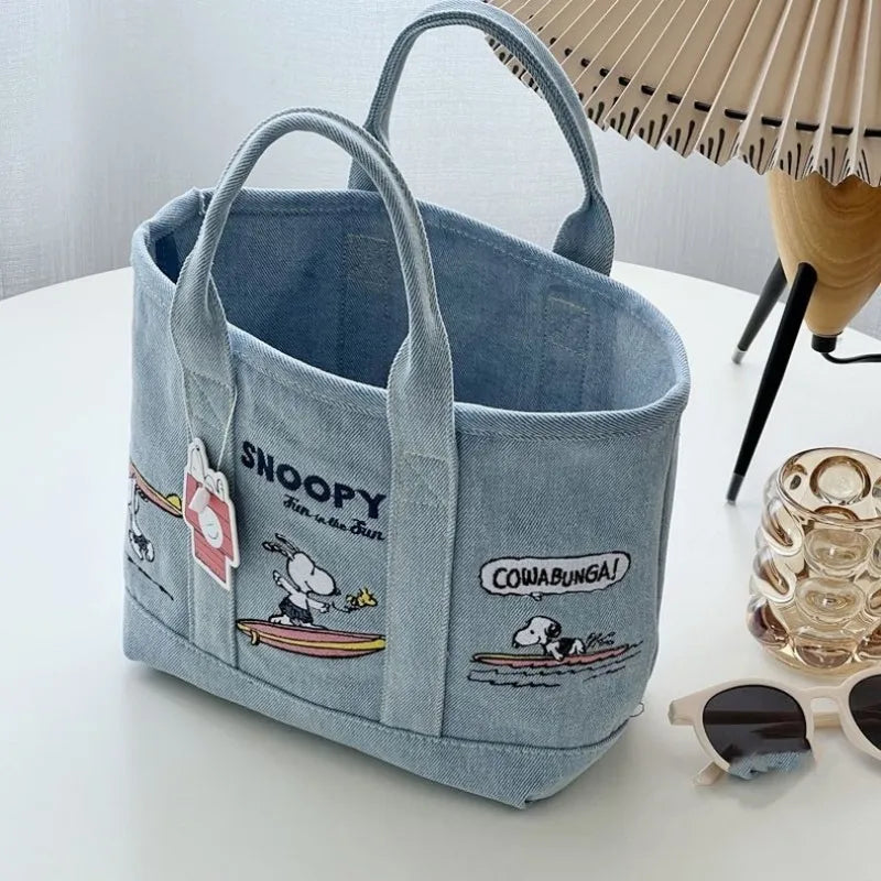 Cute Snoopy Embroidered Canvas Tote Bag for Women Casual Office & Lunch