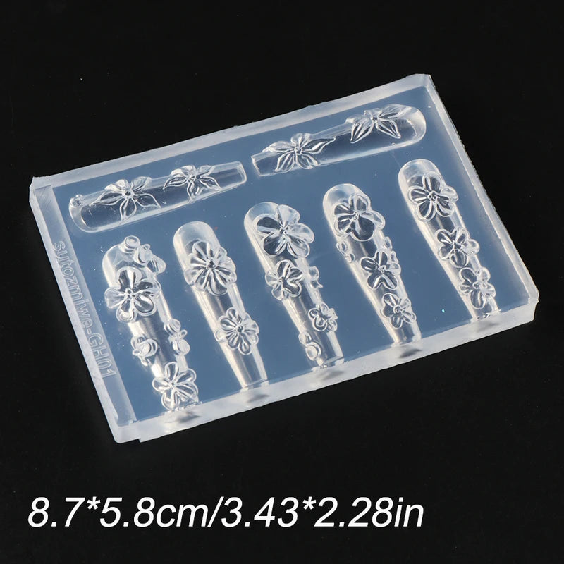 3D Nail Art Silicone Mold Blossom Flower Lily Cherry for Manicure DIY