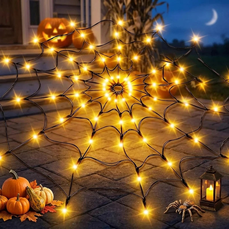 Halloween LED String Lights Spider Web Ghost Festival Atmosphere Decor Colorful Lighting