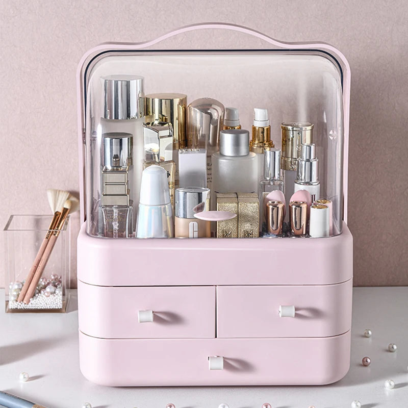 Desktop Makeup Organizer with Drawer and Dust-Proof Storage for Skin Care Products