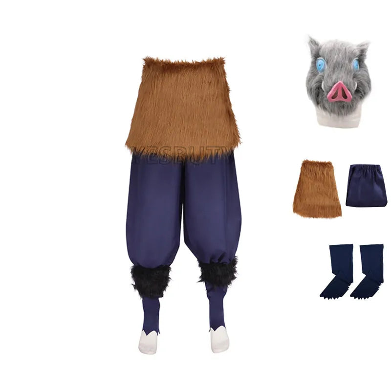 Anime Cosplay Costume for Demon Slayer Hashibira Inosuke with Mask - Halloween Anime Carnival Outfit