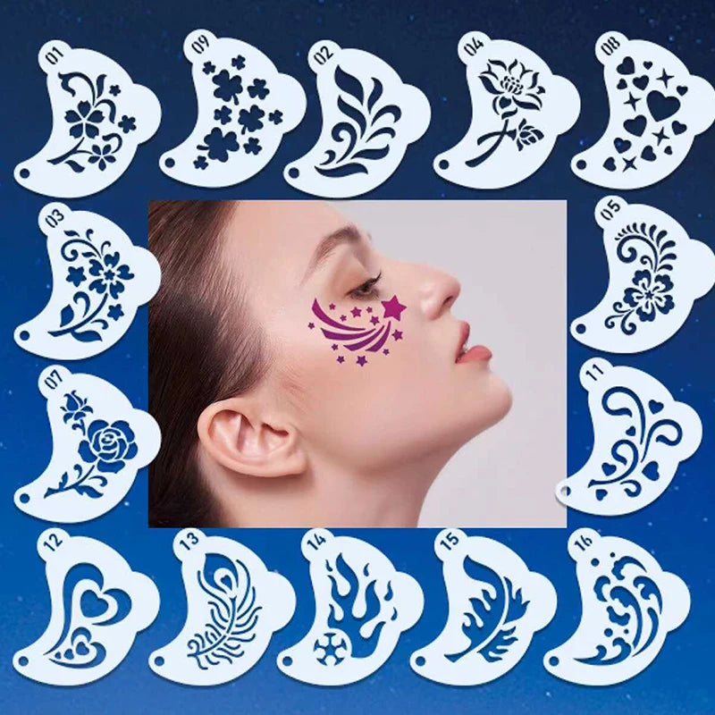 16-Pack Face Painting Stencil Set for DIY Makeup & Body Art