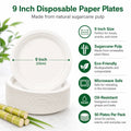 9 Inch Eco-Friendly Disposable Paper Plates - 50 Pack, Sugarcane, Biodegradable, Leak-Resistant for Parties & Meals