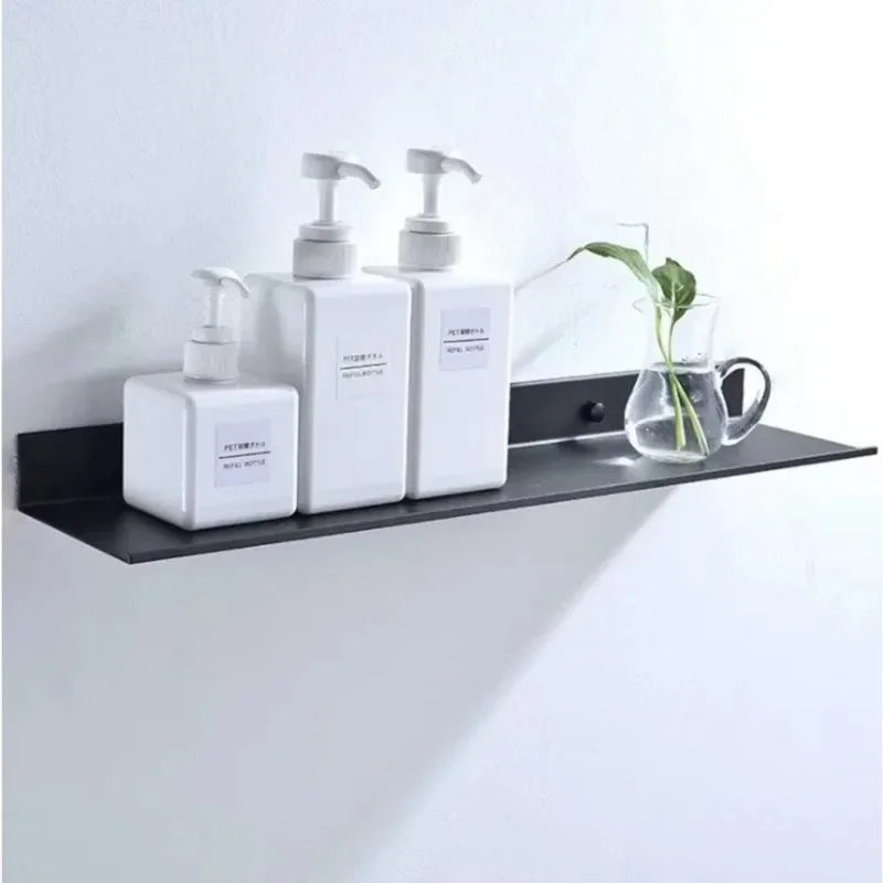 Modern Wall Shelf Bathroom Kitchen Storage Rack Black 15-50cm No Drill