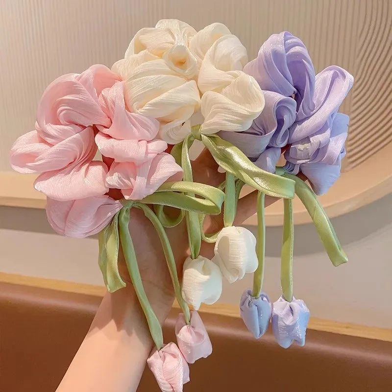Large Tulip Flower Hair Scrunchie - Cute Hair Accessories for Girls