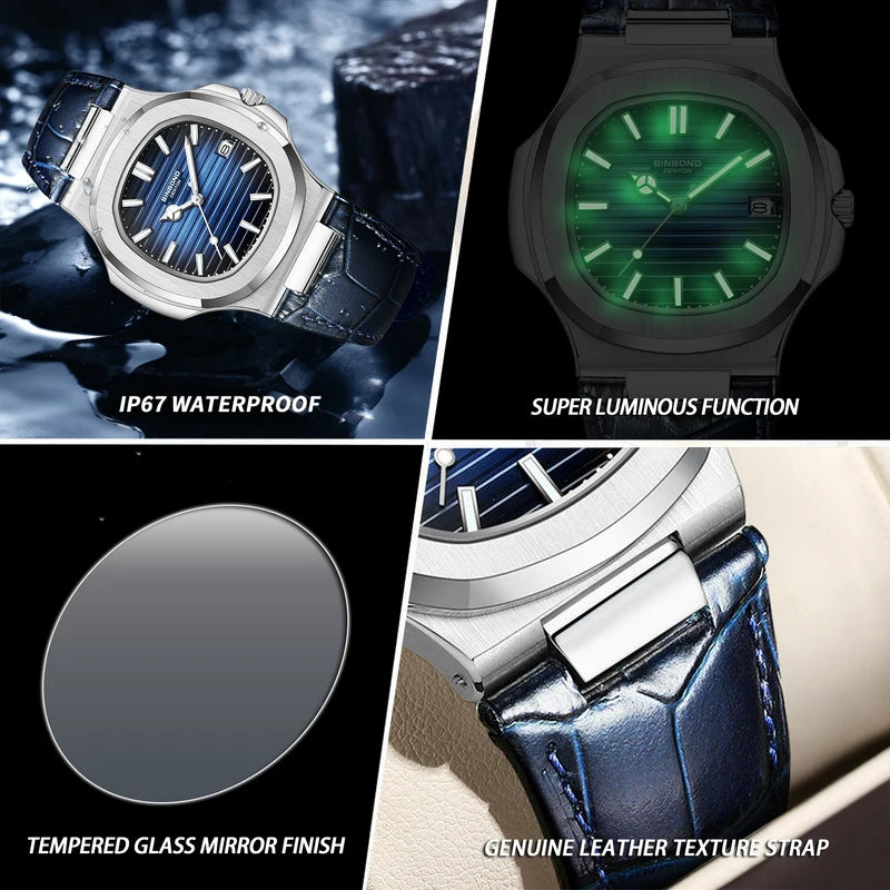 Men's Luxury Quartz Wristwatch Waterproof Auto Date Leather Strap - Multiple Colors