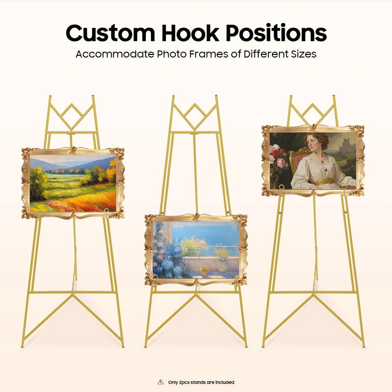 Gold Display Easel Stand 2 Pack Adjustable Poster Frame Floor Sign for Wedding & Events