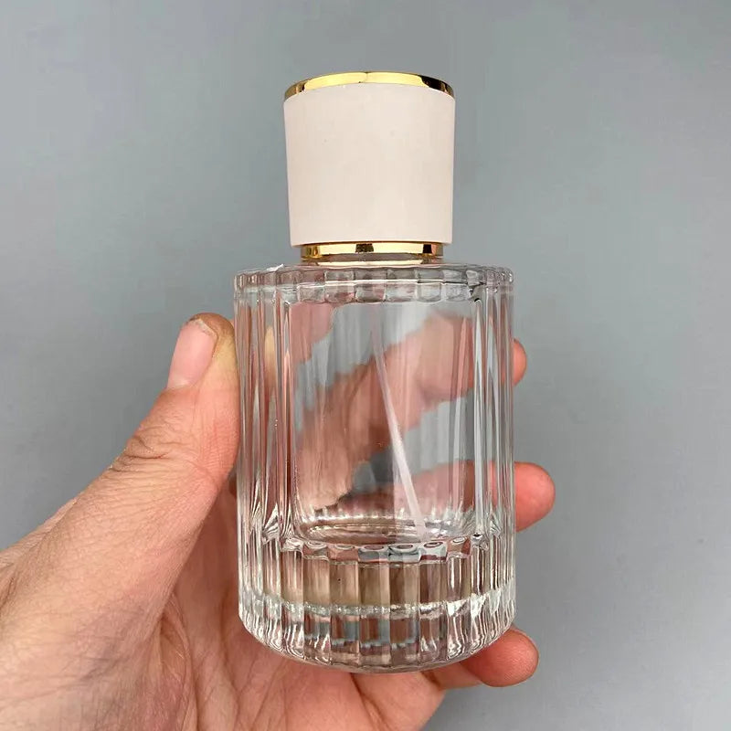 Refillable Glass Perfume Spray Bottle - Clear Striped Dispenser 30ml/50ml