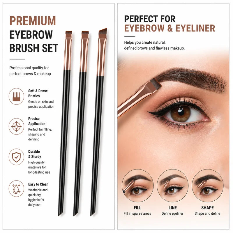 Eyebrow & Eyeliner Makeup Brush Set - Fine Angled, Flat & Precision Tools