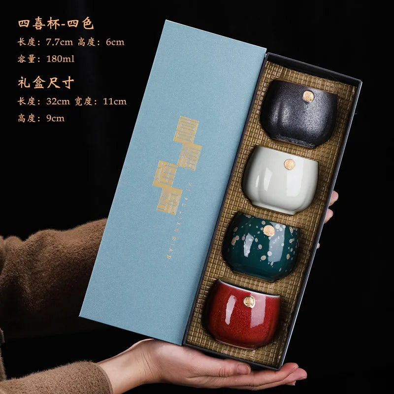 Ceramic Tea Tasting Bowls Set - Vintage Blue and White Porcelain 10 Pcs Gift Box