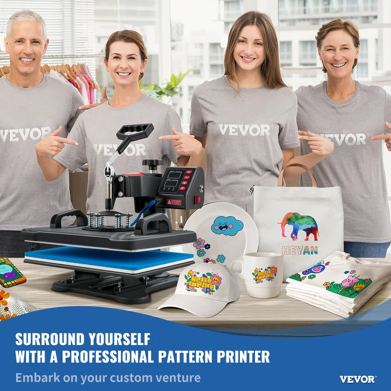 Heat Press Machine 5-in-1 12x15 Inch Clamshell Sublimation Transfer with Digital Control