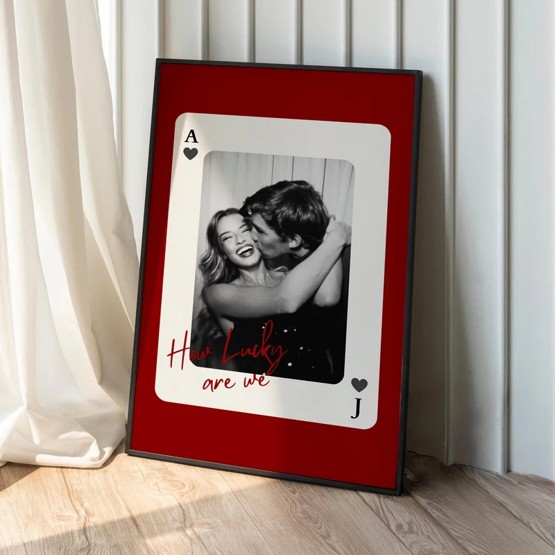 Customized Couple Canvas Wall Art - Lucky Number Photo Poster for Home Decor