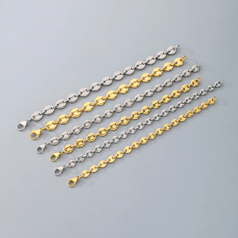 Multi-Size Gold Color Stainless Steel Chain Bracelet for Men Women Jewelry