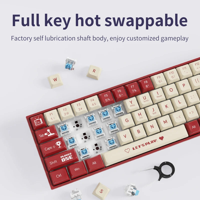 Wireless Mechanical Gaming Keyboard 68 Keys Hot Swap Compact RGB Backlit
