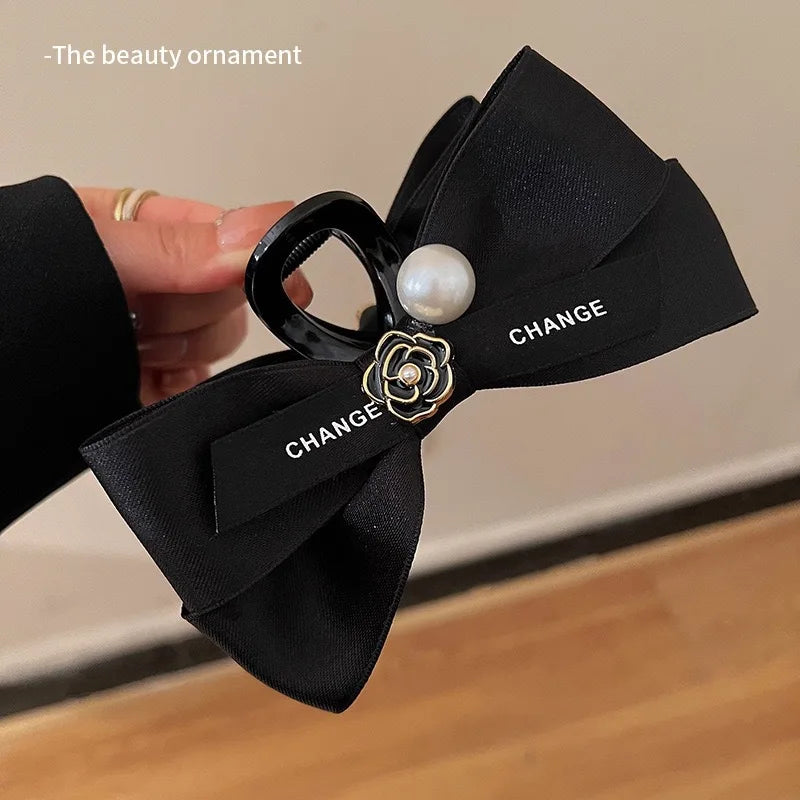 Pearl Camellia Bow Hair Clip for Women - Hair Fixing & Bun Styling