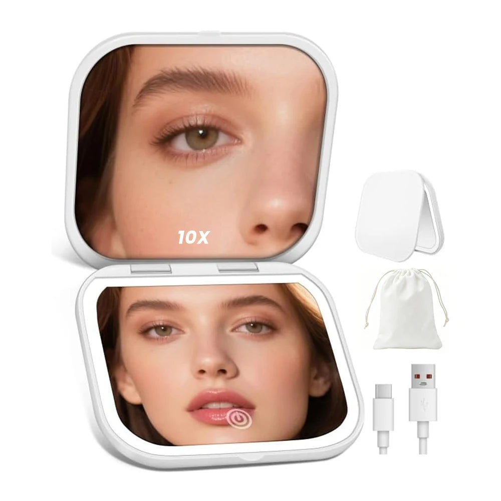 Makeup Mirror with Lights 1X/10X Magnification Portable Foldable Travel Lighted Mirror