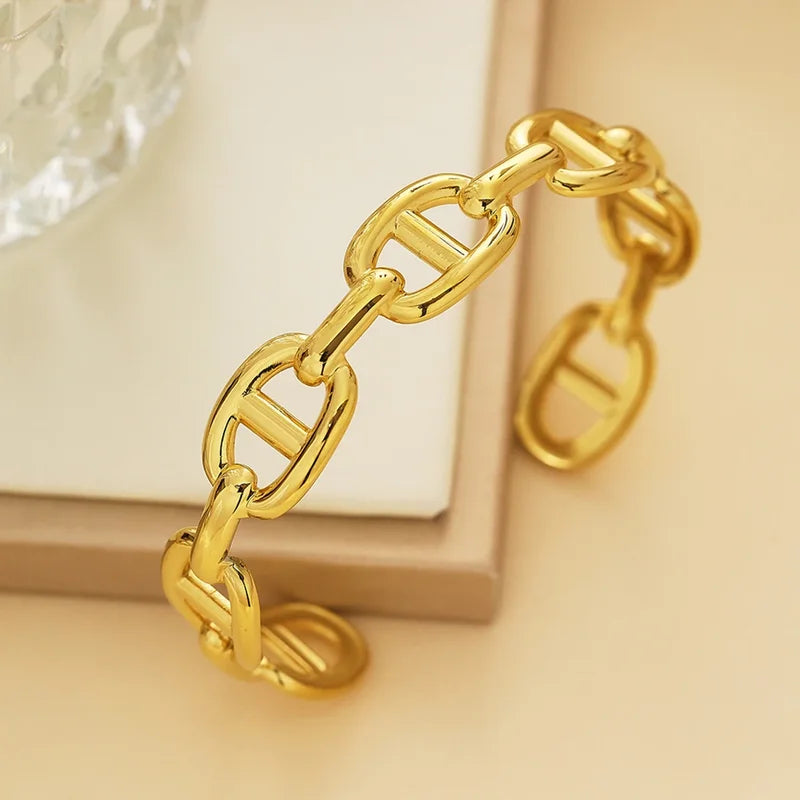 Gold Color Skeleton Bracelet for Women Wide Bangle Jewelry Gift