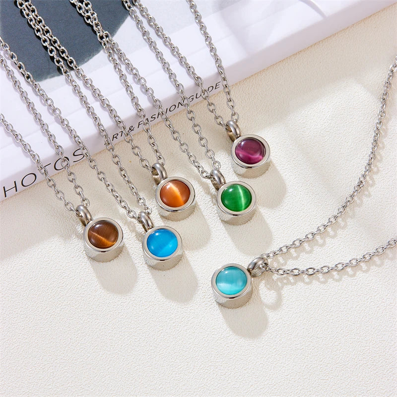Stainless Steel Birthstone Pendant Necklace Cremation Ashes Memorial Jewelry