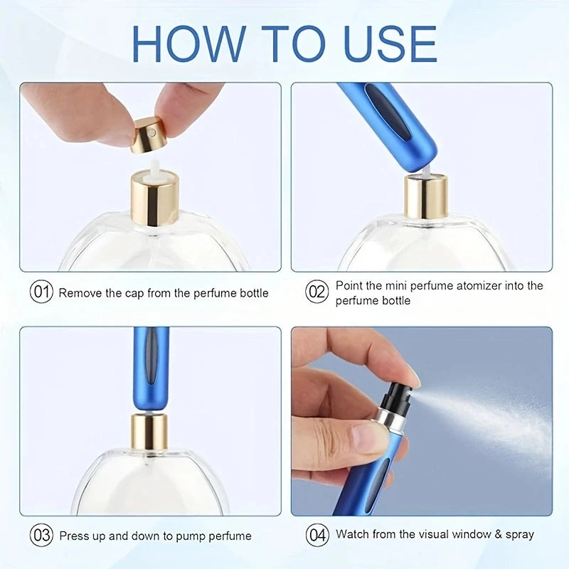 Portable Spray Bottles Set 6 pcs Travel Size 5ml Self-Priming Bottom Fill