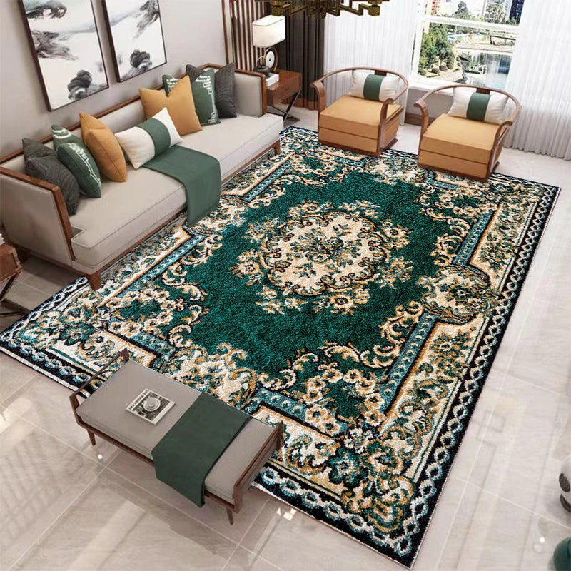 European Retro Large Carpet Rug for Living Room Bedroom Non-Slip Washable Soft Mat