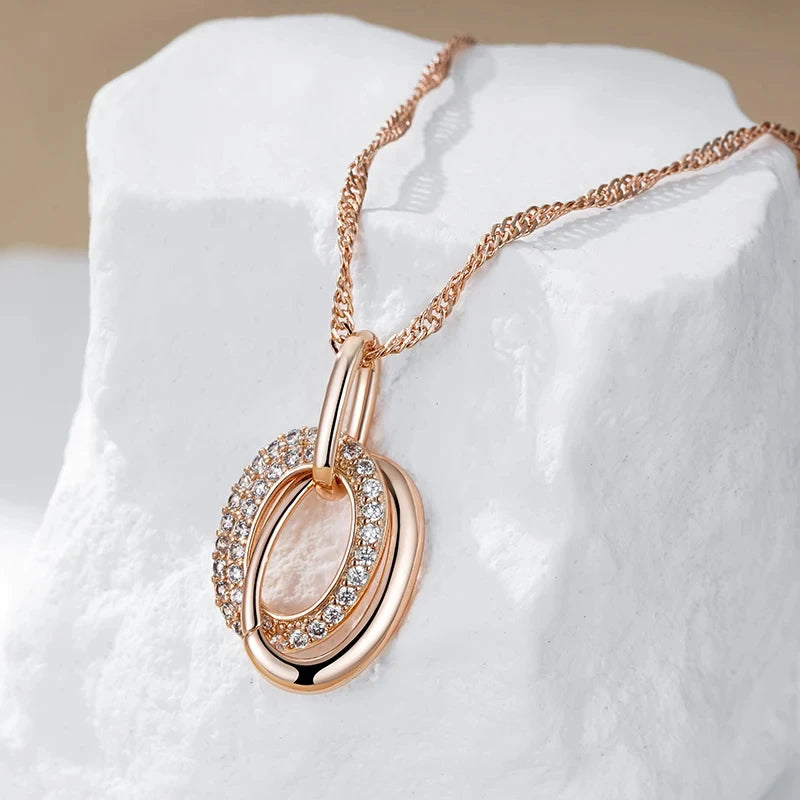 Double Hoop Zircon Earrings for Women 585 Rose Gold Finish Jewelry Sets