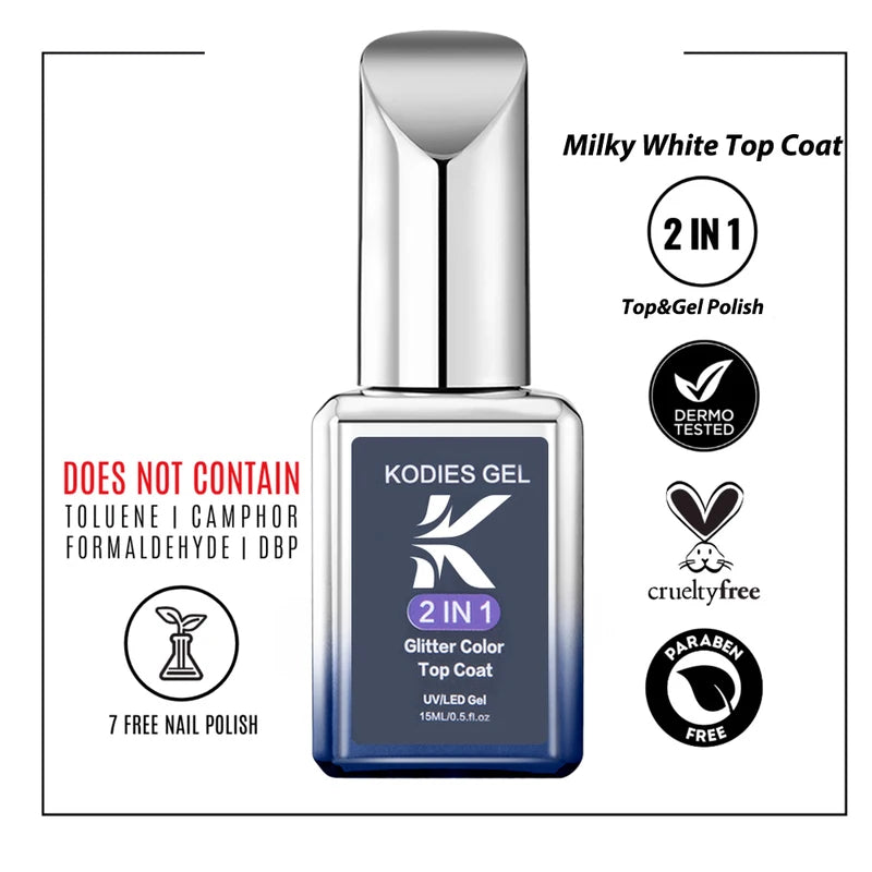 Milky White UV Gel Top Coat for Nails - Semi-Permanent Nail Polish 15ML