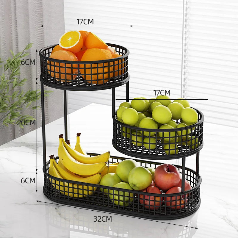 Multi-Layer Stainless Steel Fruit Basket - Round Food Storage Display Rack