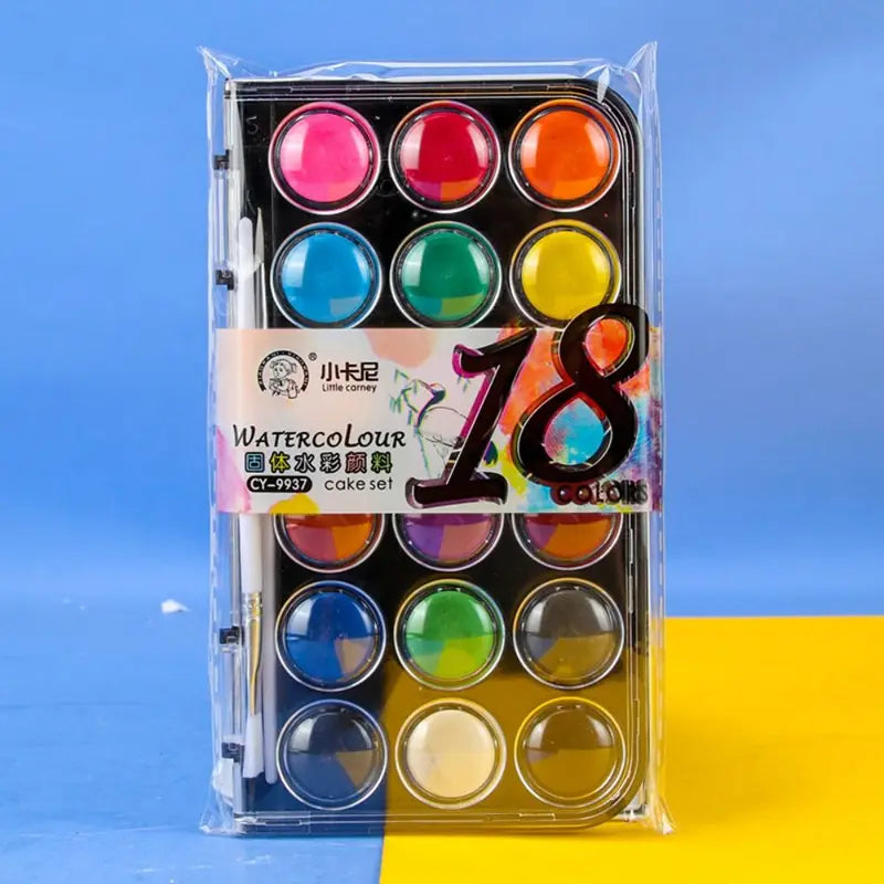 Multi-Color Watercolor Paint Set with Metallic Glitter in Plastic Box - 12/18/24/36 Colors