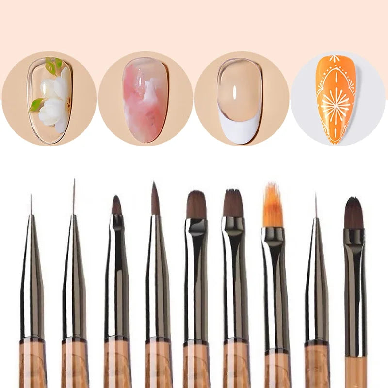 9Pcs Nail Art Brush Set Fine Line Painting Detailing Pens for Gel Nails