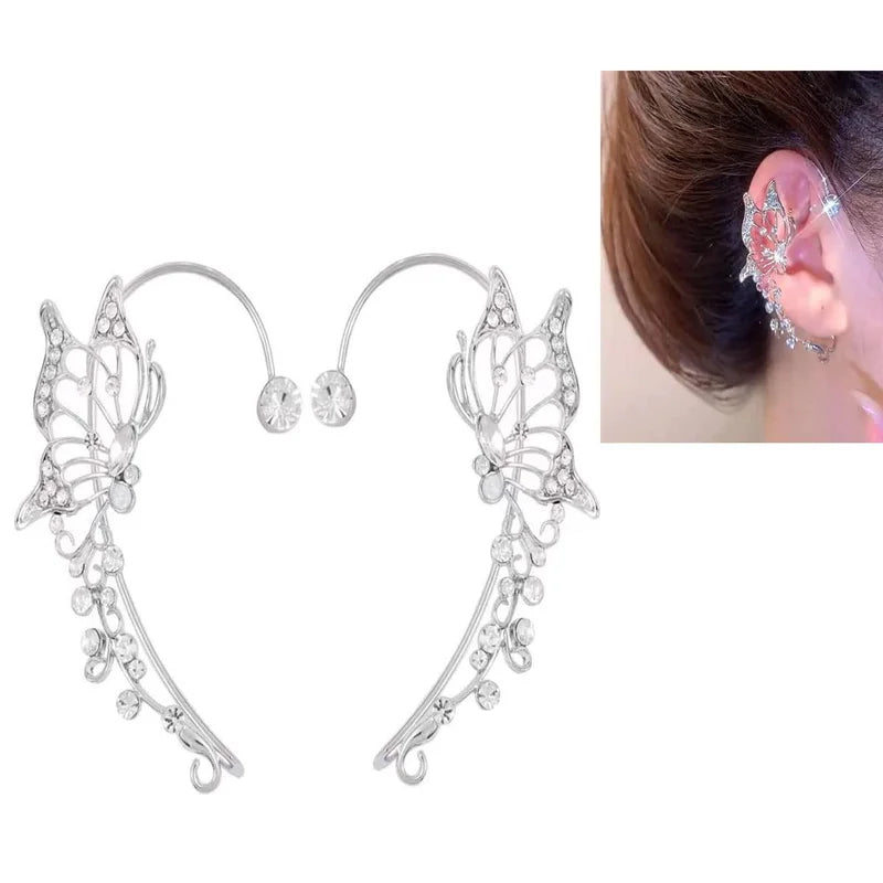 Korean Butterfly Ear Cuff Clip Earrings for Women Sparkling Zircon Wedding Jewelry