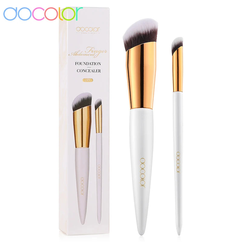 Angled Foundation & Concealer Makeup Brush Set - Vegan Synthetic Bristles