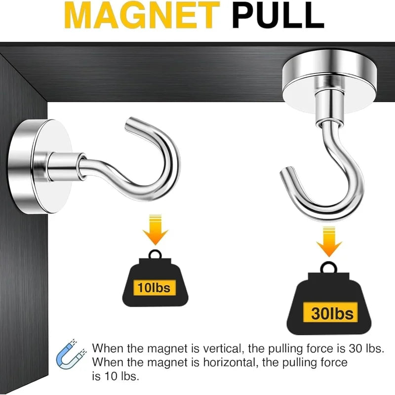 Heavy Duty Magnetic Hook Set - 150 LB Neodymium Magnetic Hangers for Steel Surfaces