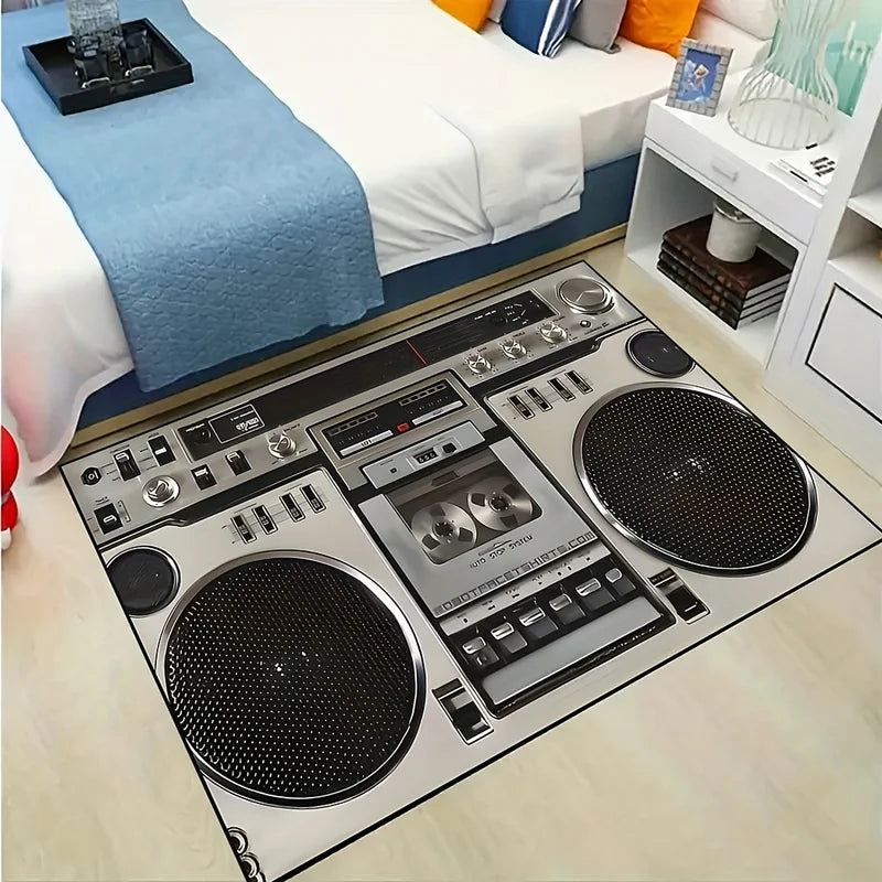 Vintage Cassette Tape Rug for DJ Studio Living Room Non-Slip Carpet