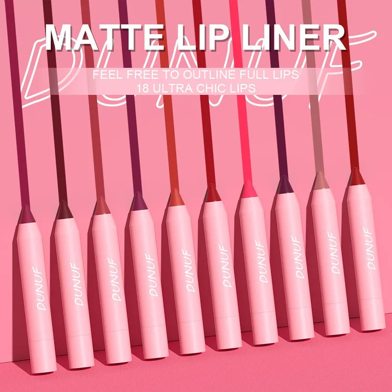 Waterproof Matte Lipstick Pencil - 18 Color Lip Makeup & Lip Liner Set