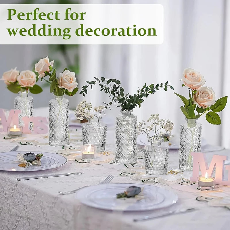 Nordic Style Glass Vase with Embossed Design - Elegant Home Decor, Wedding Centerpieces