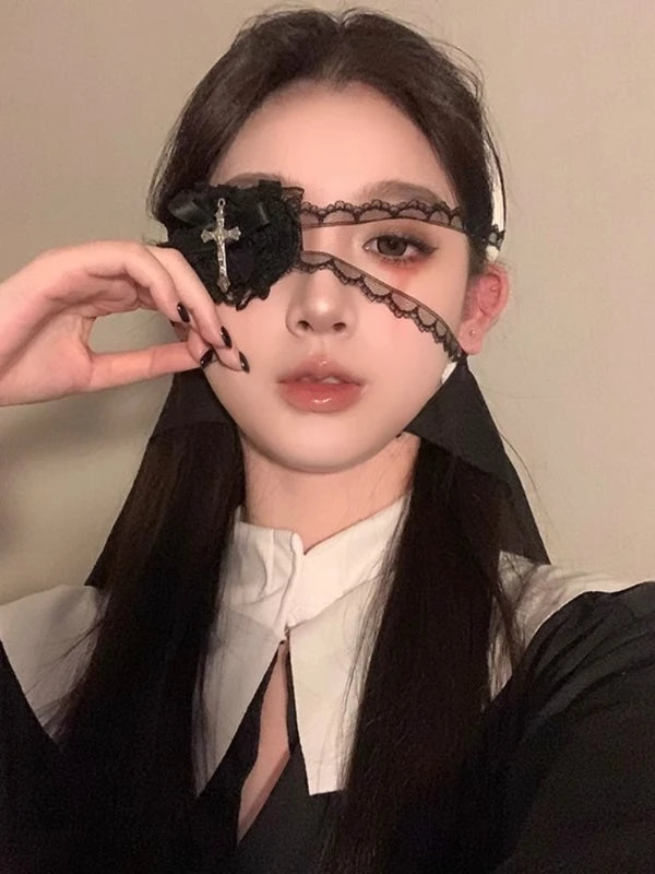 Women Heart Cross Lace Eye Mask Halloween Lolita Gothic Cosplay Accessories