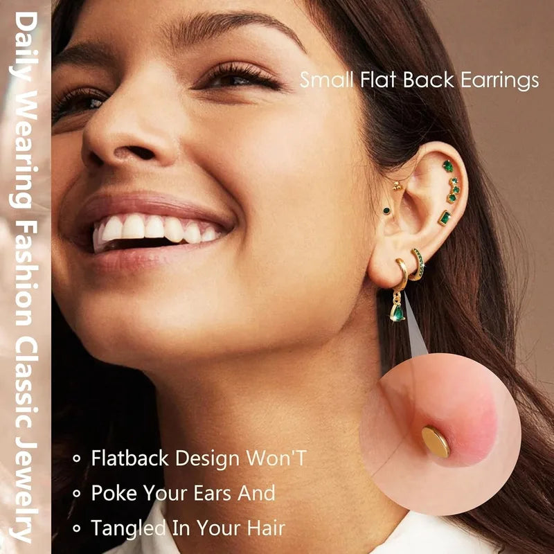 16G Flat Back Earrings for Women Stainless Steel Cartilage Stud Jewelry