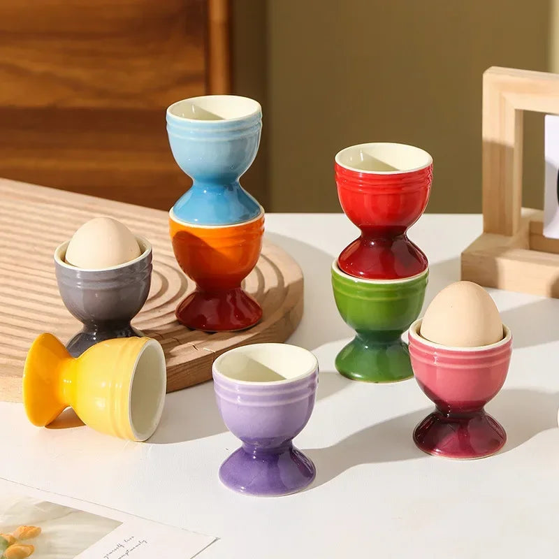 Colorful Gradient Ceramic Egg Cup - Creative Circular Small Egg Holder for Kitchen & Home